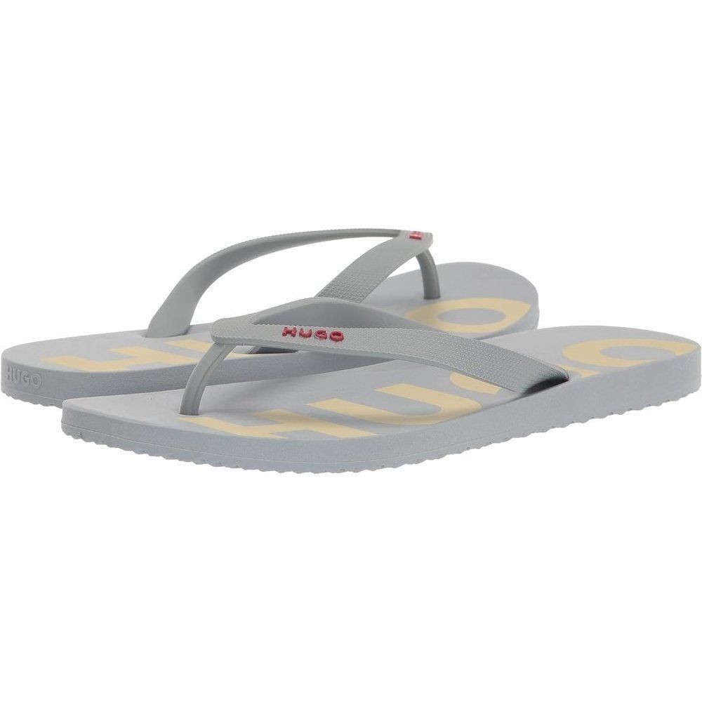 HUGO Men's Big Logo Print Flip Flops Slide Slippers Ice Blue Size 12/13 NWT